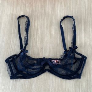 Agent Provocateur Navy Sheer Lace Bra 32C & Thong Size 2